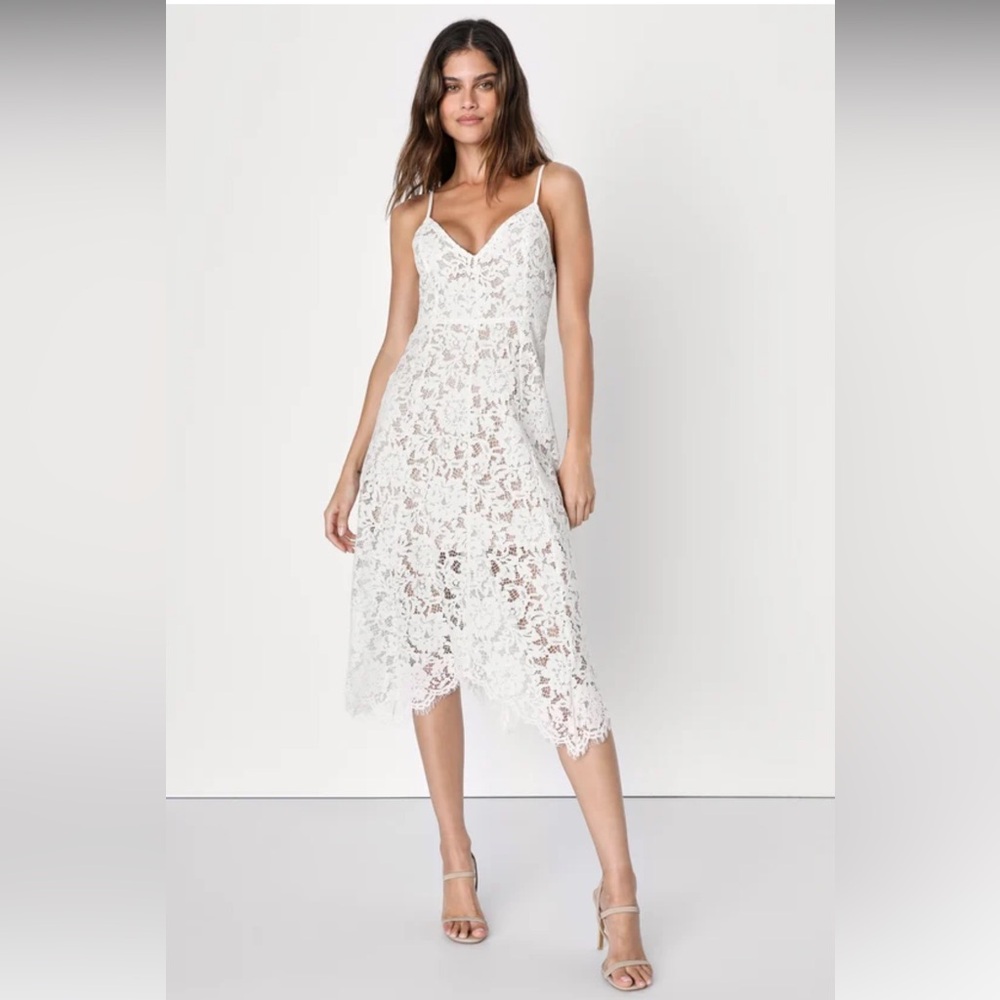Lulus One Wish White Lace Midi Dress Size Small Sold Out